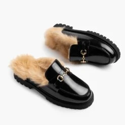 Penny Mule | Black & Beige Shearling -Casual Shoes World 1024x1024 Women PennyMule BlackBeigeShearling 070825 FlatlayAlt