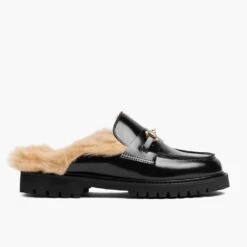 Casual Shoes World -Casual Shoes World 1024x1024 Women PennyMule BlackBeigeShearling 070825 Side