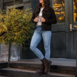 Suede Trucker Jacket | Chocolate -Casual Shoes World 1024x1024 Womens TruckerJacket ChocolateSuede 102924 3