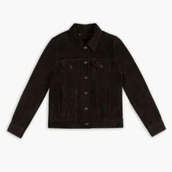 Suede Trucker Jacket | Chocolate -Casual Shoes World 1024x1024 Womens TruckerJacket ChocolateSuede 102924 Front